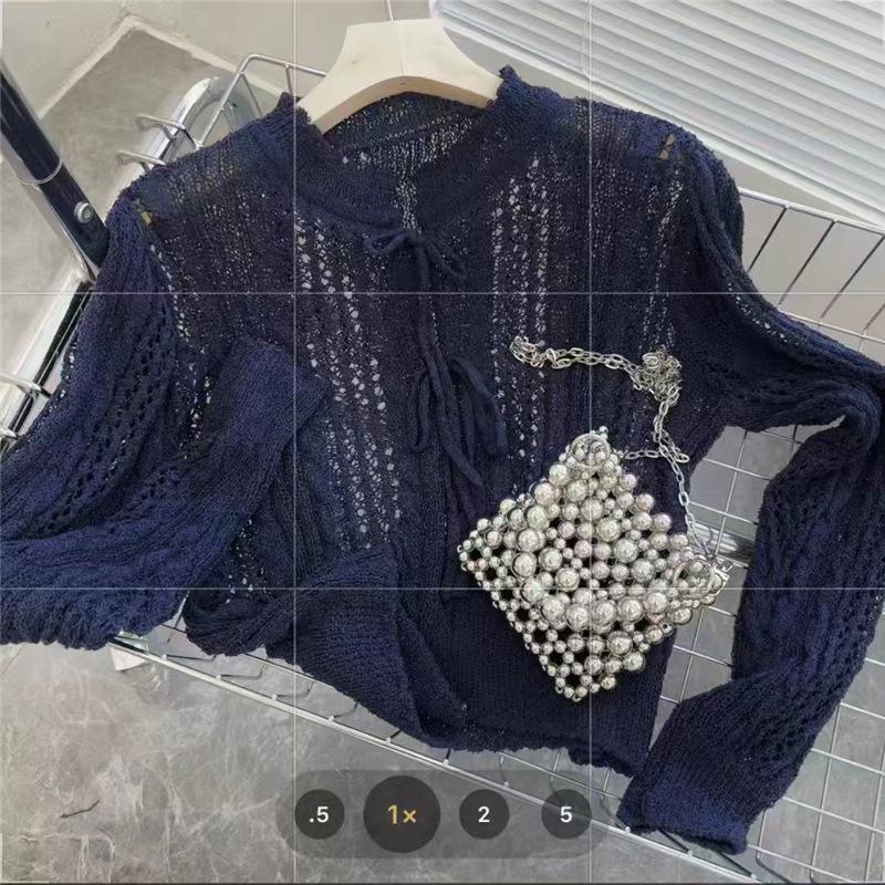 Thin cardigan new women's clothing in stock, European and American hollow lace-up sexy top long sleeve