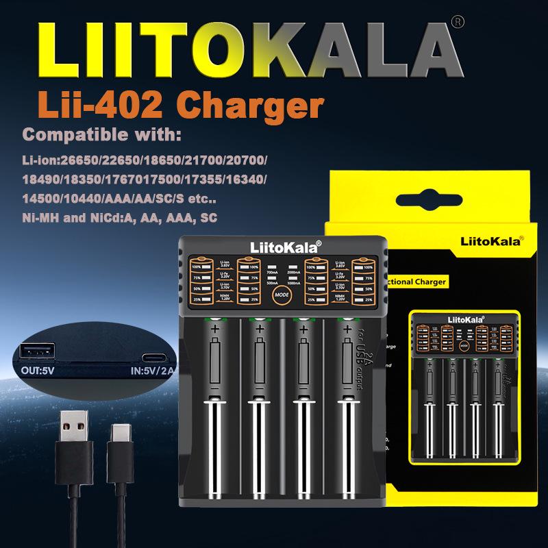 LiitoKala lii-402 Lithium 18650 Battery Charger with USB Output
