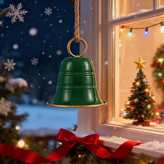 Yousheng Rustic Metal Christmas Bell Large Red Green Golden Jingle Bell Christmas Tree Hanging Decor Vintage Handmade Wind Chime for Tree Wreath Door