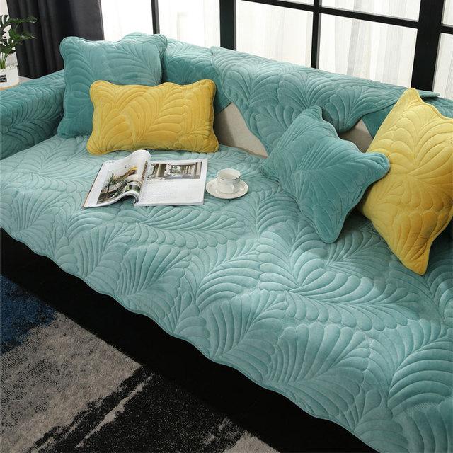 Quilted Leaves Thickened L Shape Sofa Cover Milk Velvet Soft Couch Slipcover for Living Room Loveseat Chair Cover Solid