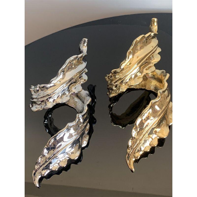 European and American Liquid Simple Luxury Smart Leaves Winding Elegant Bracelet Opening Exaggerated Metal Leaves Wrist Ring Women