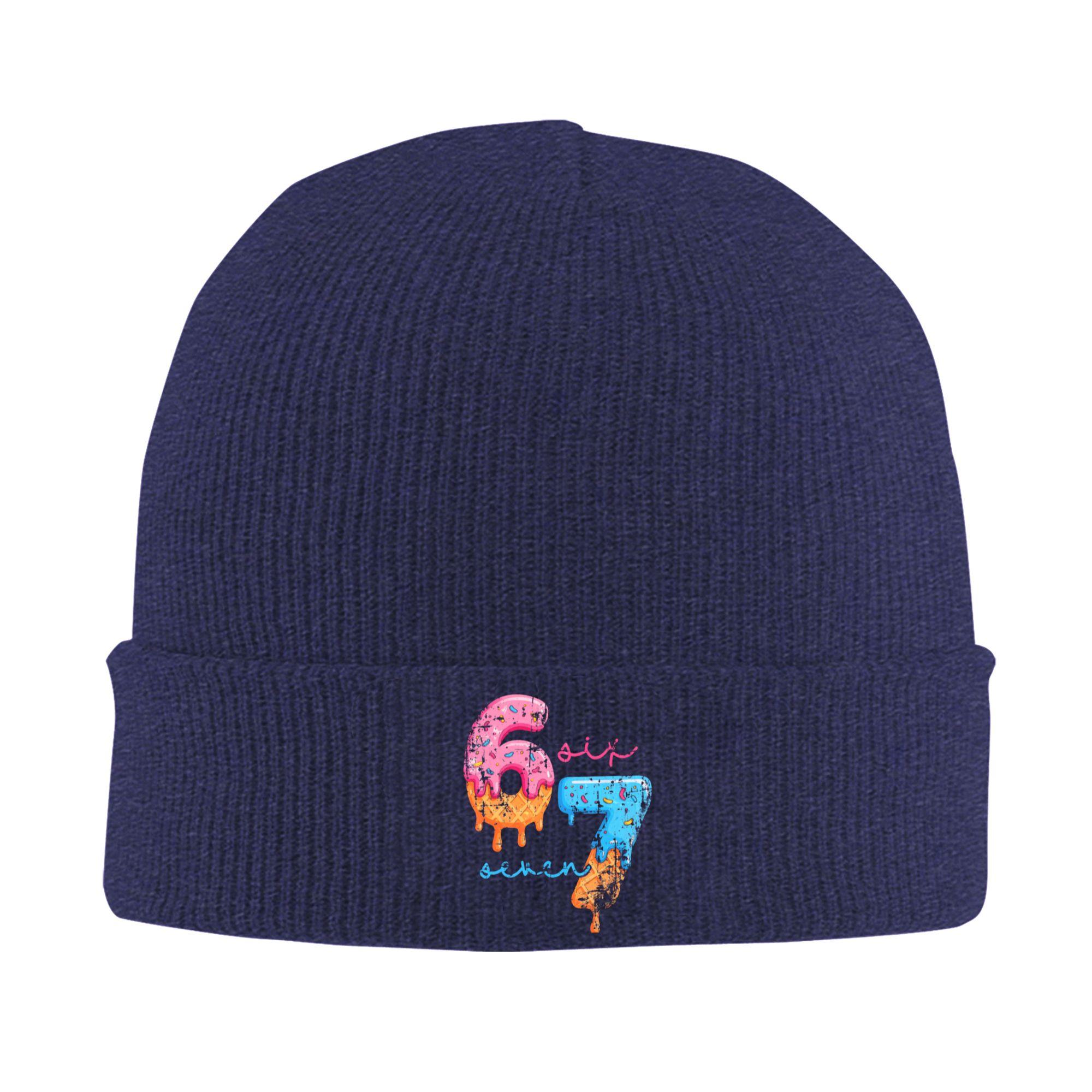

67 Six Seven 6 7 Meme Design Funny Gen Alpha Beanie Hats Bonnet Hats Unisex Street Gym Knitting Hat Autumn Winter Design Caps One Size