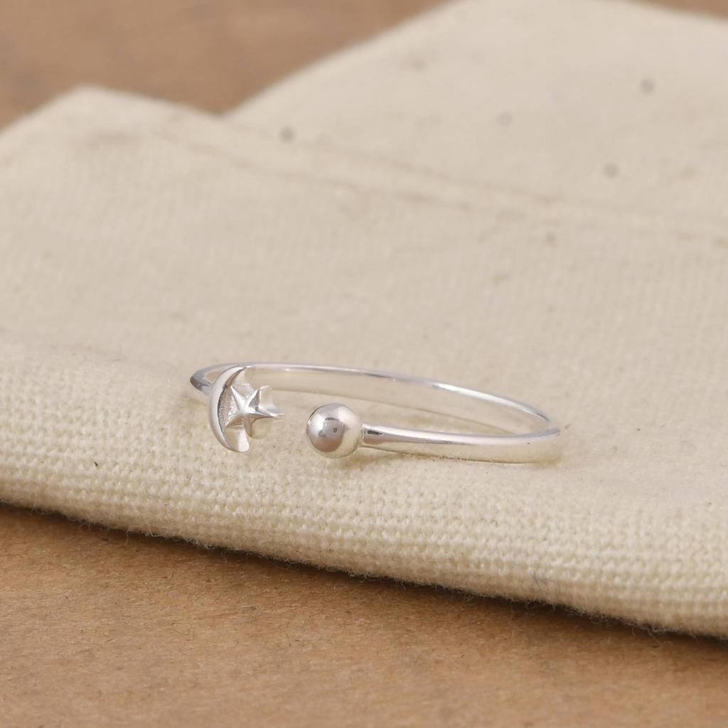 Moon and Star Ring, 925 Sterling Silver Celestial Ring, Minimalist Moon Star Open Ring, Dainty Adjustable Silver Ring, Celestial Jewelry Gift