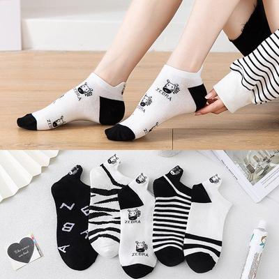 2021 Vår/Sommer Zebra Broderi Dame Båtsokker - Preppy Stil, Trendy 3D Hæl, Koreansk-inspirerte Korte Sokker