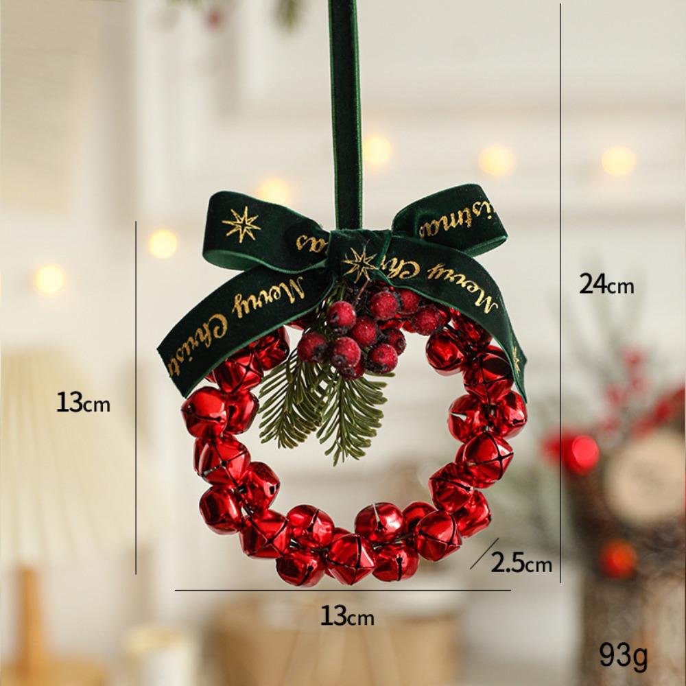 Wreath Christmas Chime Bell Red Pine Cone Bell Pendant Christmas Velvet Bow Bell  Xmas Decor