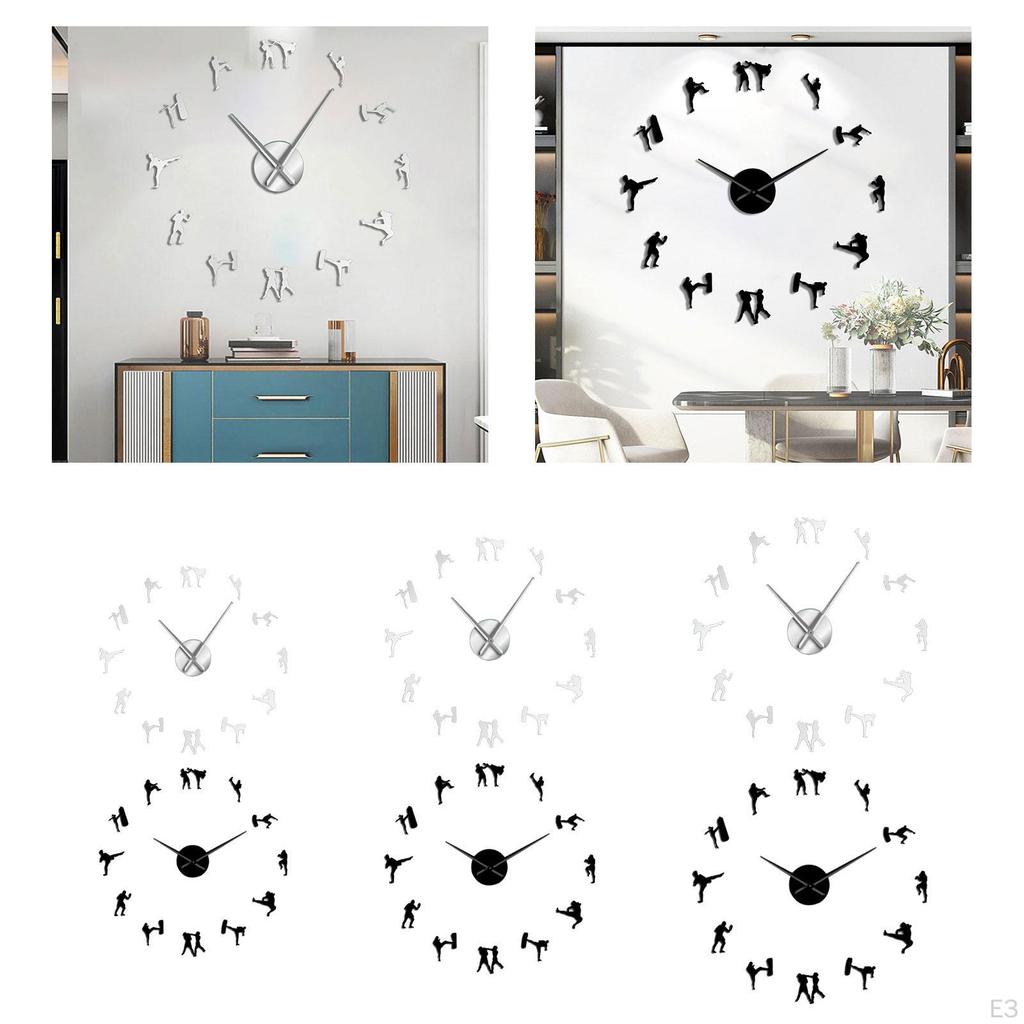 3D Large Wall Clock DIY, Non Ticking Watch Clocks Mirror Stickers Art Acrylic Karate Taekwondo