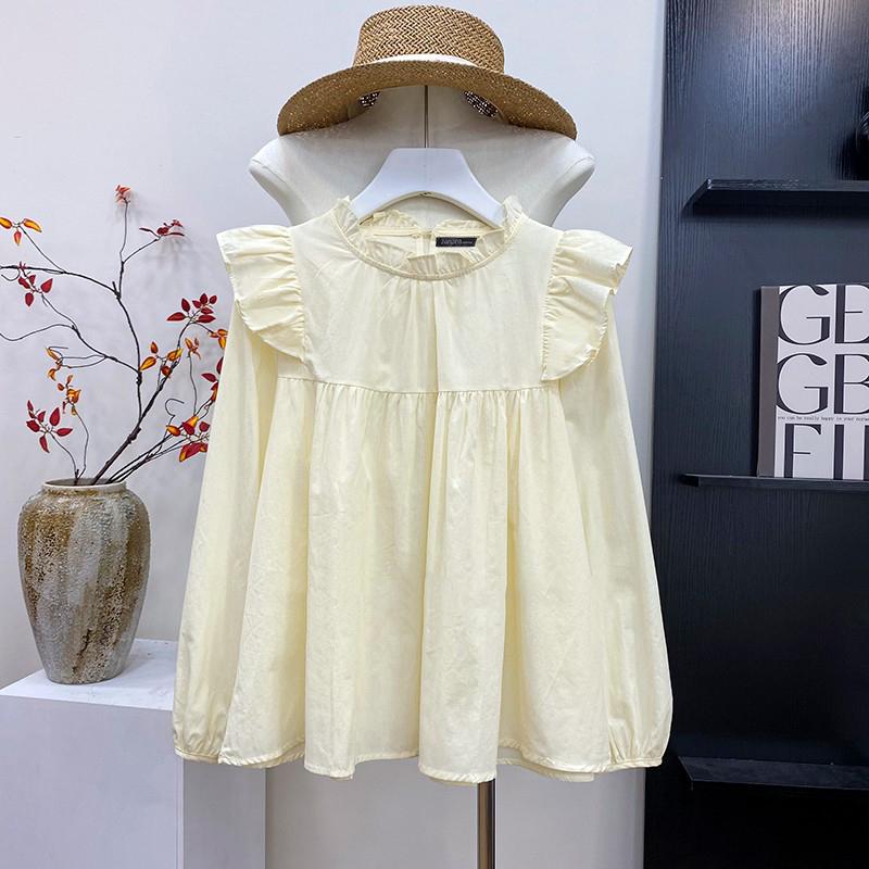 

ZANZEA Женские осенние блузки с воротником-стойкой и длинными рукавами с оборками L светло-желтого