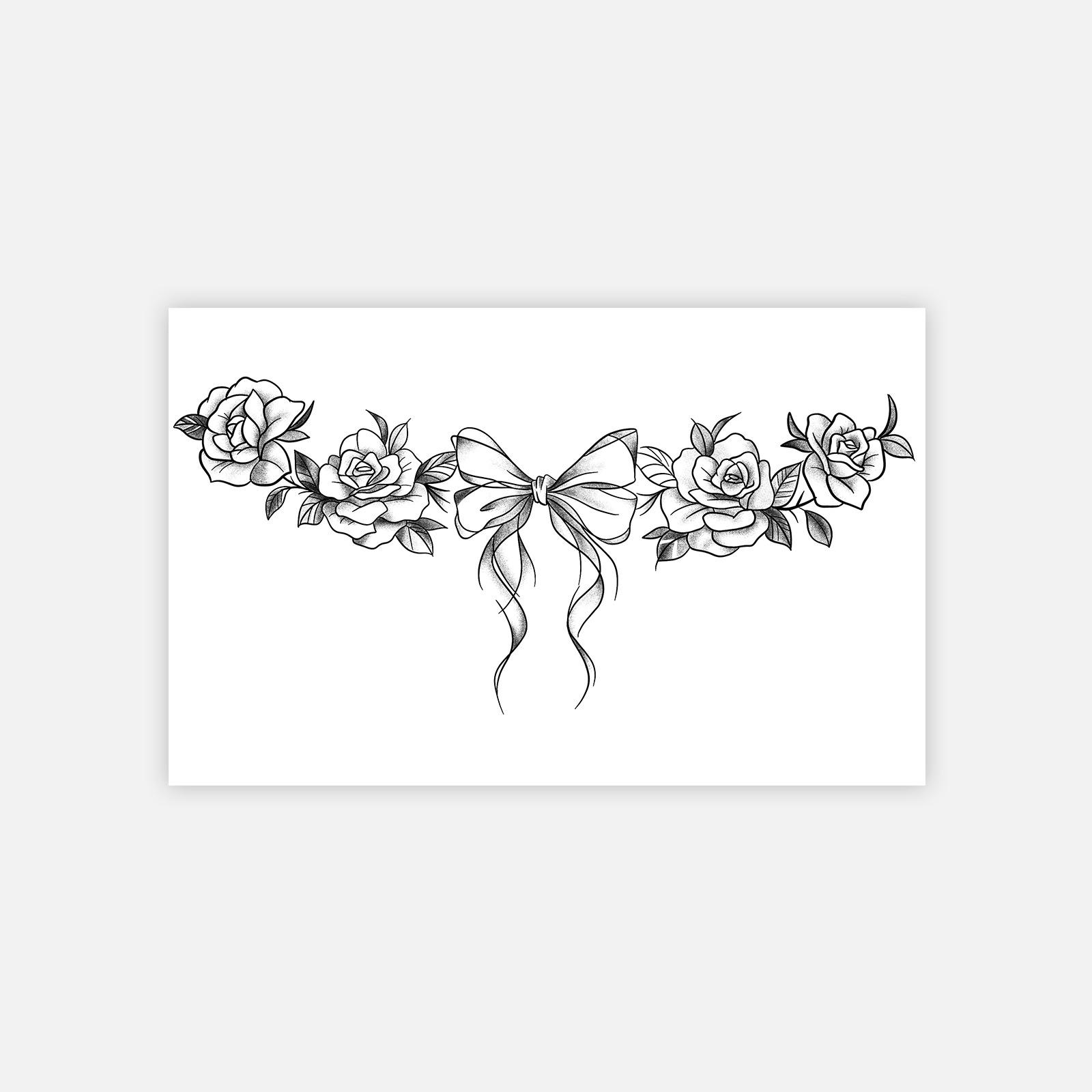 Premium Bow Floral Wrapped Wings Succubus Leg Waist Tattoo Sticker 19*12CM