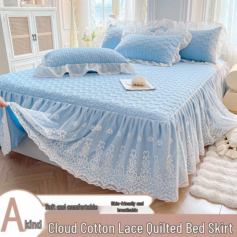 Elegant Princess Lace Bed Skirt Quilt - Thickened INS Style, Fairy Design with Double Lace Edging