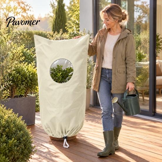 Winter Plant Shield for Garden Shrubs 2Pcs Freeze Protection Covers with Round Window, Frost Patio Gardens Zipper & Drawstring, Breathable Blanket