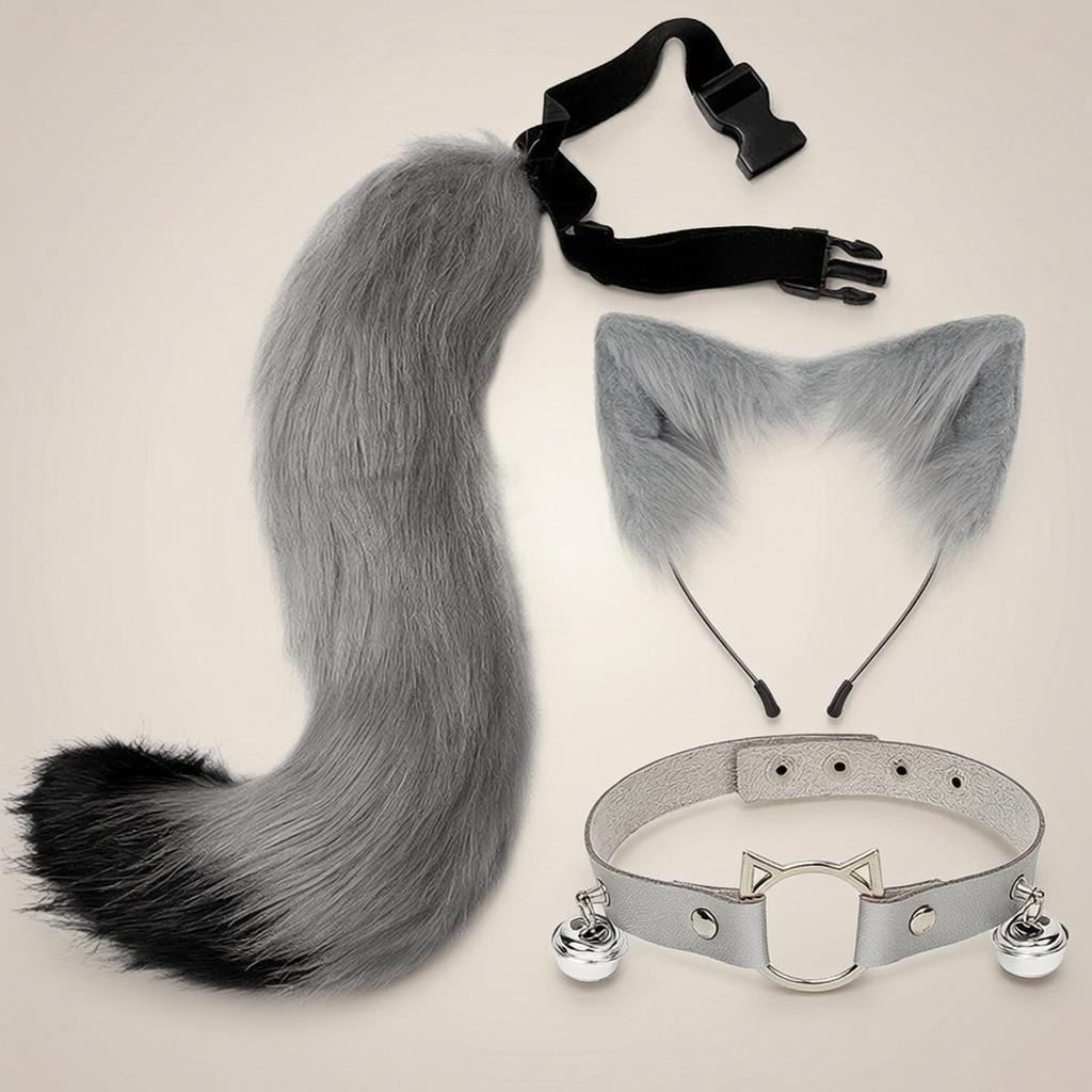 Costume Prop Cartoon Animal Ears Headband Hair Hoop Necklace Tail Set Fox Cat Cosplay Halloween