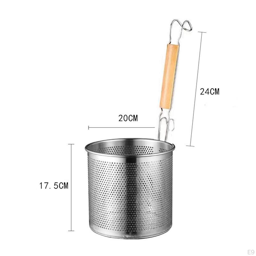 Colander with Wooden Handle Mesh Noodle Baskets Spaghetti Strainer Spoon Frying Basket