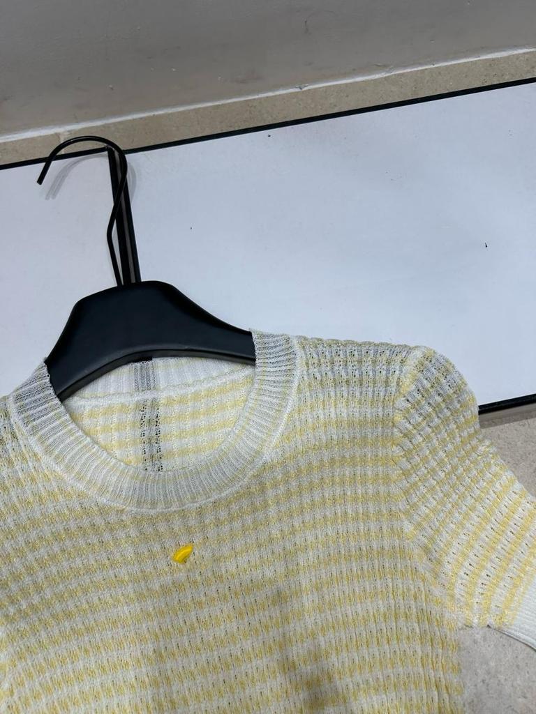 Trendy Knit Striped Color-Block Round Neck Short Sleeve Casual Age-Reducing Versatile Top