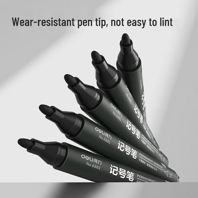 Deli 6881 Bold Tip Oil-Based Marker Pens, Black (2 Boxes)
