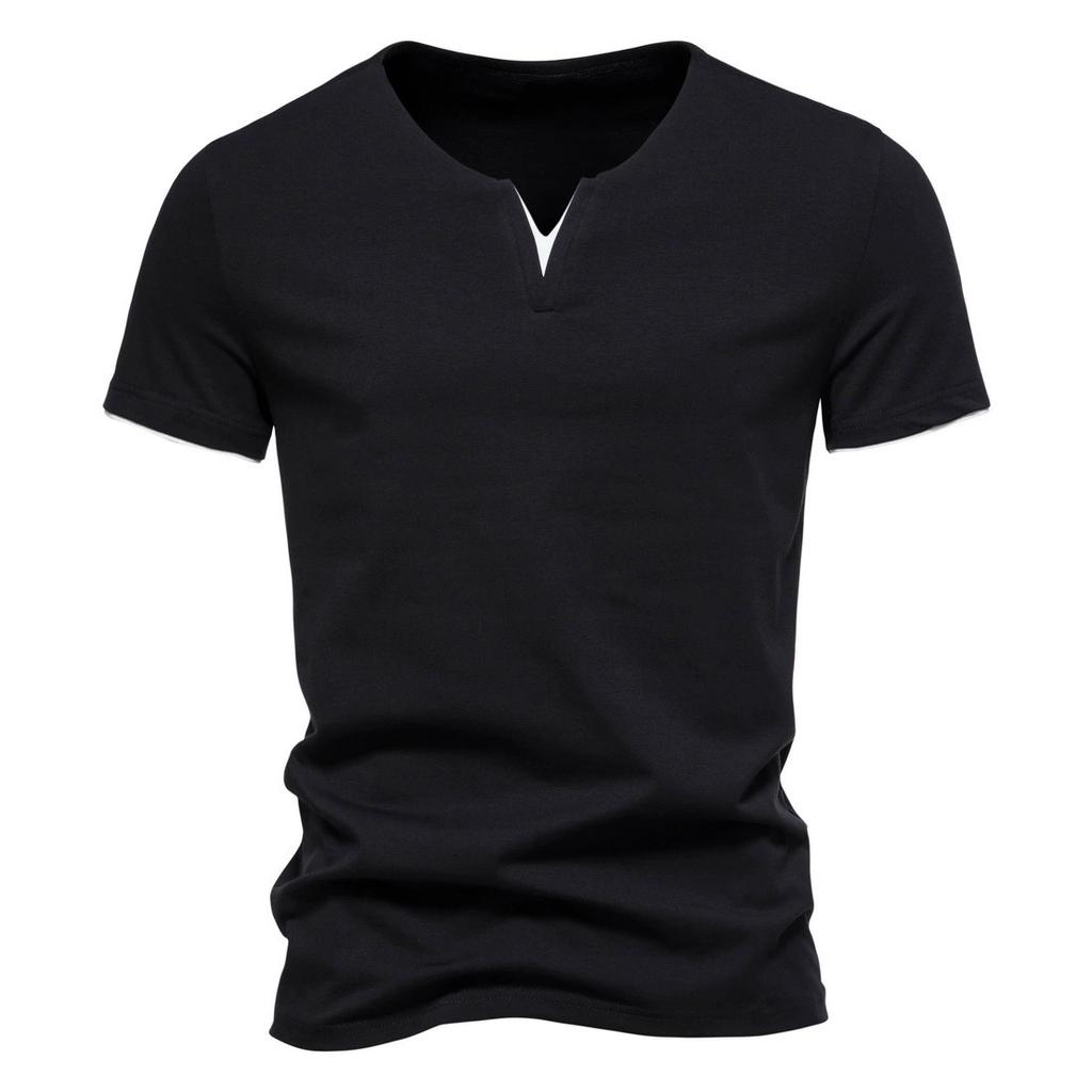 Summer Men's Vacation Two V-neck Short Sleeved T-shirts Fashionable Men's Casual Solid Color Short Sleeved T-shirts