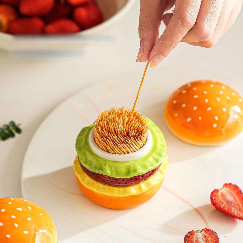 Creative Hamburger Toothpick Box Home Luxury High-end Toothpick Holders, Cute Cotton Swab Can, Dental Floss Storage Box