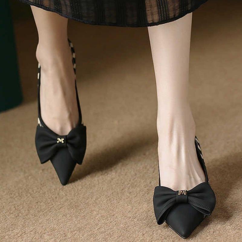 Women's Fashion Chic Plaid Glod Metal Flats Shoes New Low Heel Women Bow Knot Toe Pointed Toes Slip on Shoe Female Party Dress