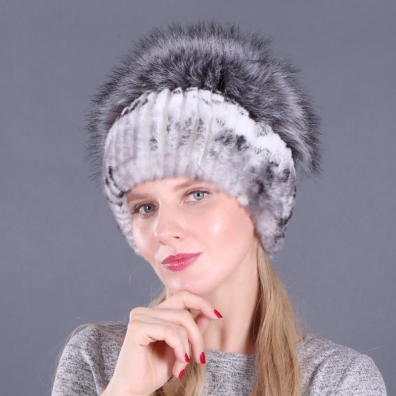 Women's Winter Korean Style Rex Rabbit Faux Fur Hat with Ear Protection