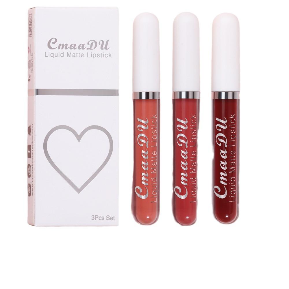 CmaaDu 3-Piece Matte Velvet Lip Gloss Set – Non-Stick & Long-Lasting Cosmetics