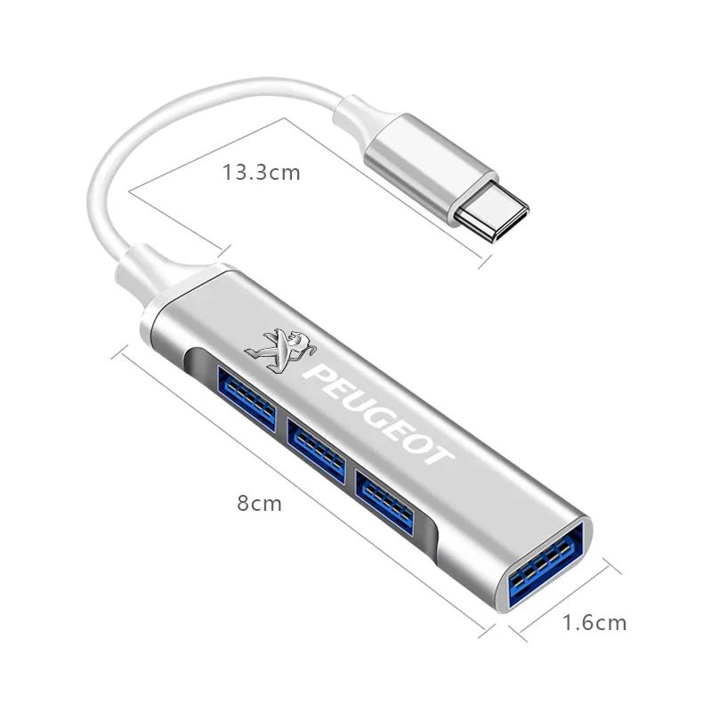 Fashion Type-C Turn USB Adapter Multi Port Distributor Hub For Peugeot 308 408 508 RCZ 208 3008 2008 206 207 307 Car Accessories