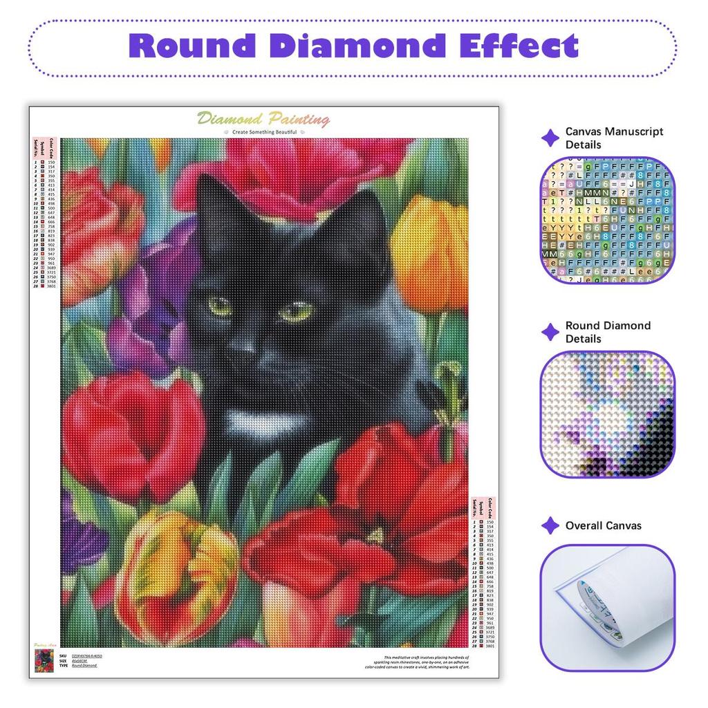 Diamond Painting Flower Cat Diamond Mosaic Embroidery Animal Rhinestone Home Decoration 30x40cm/12x16inch