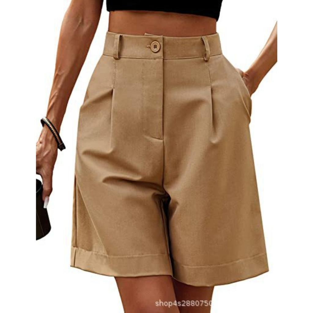 Pantalones para Mujer, Verano, Corte Ajustado, Cintura Alta, Corte Holgado, Adelgazantes, Pierna Recta, Pantalones Casuales de Longitud Media, Transpirables, Pierna Ancha, Pantalones Cortos