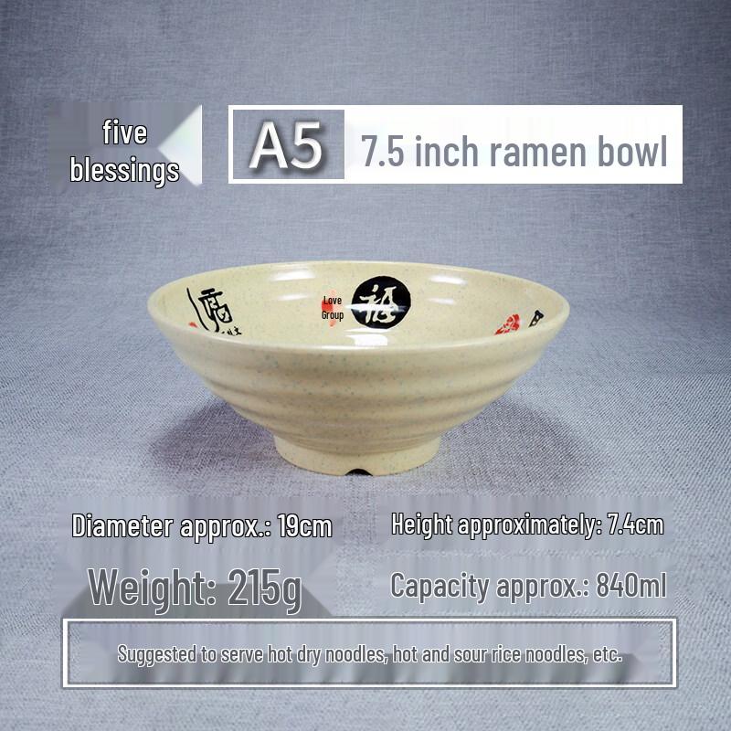 Chinese Style Melamine Noodle Soup Bowl with Five Blessings Pattern
