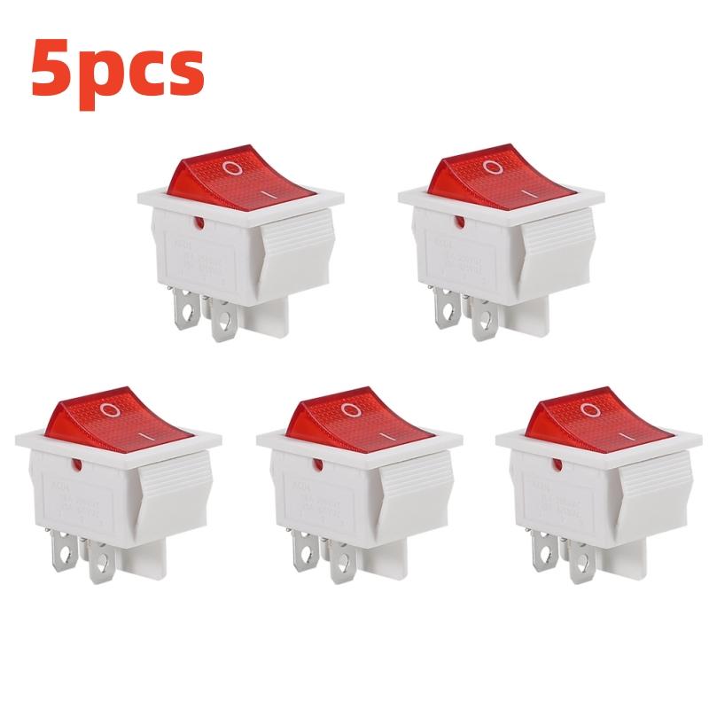 5PCS KCD4 Rocker Switch AC 10A/125V 6A/250V DPST 4 Pins 2 Position ON/OFF Red LED Light Illuminated Boat Rocker Switch
