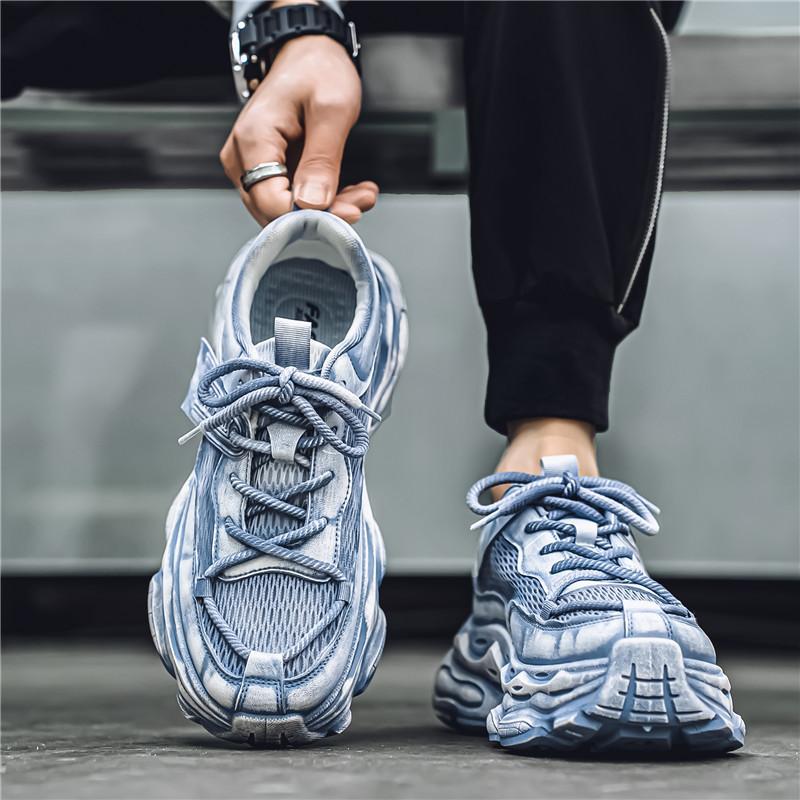 2024 New Retro Style Sports Shoes, Casual and Breathable Running Thick Soled Sports Shoes, Men's Lace Up Height Increasing Shoes
