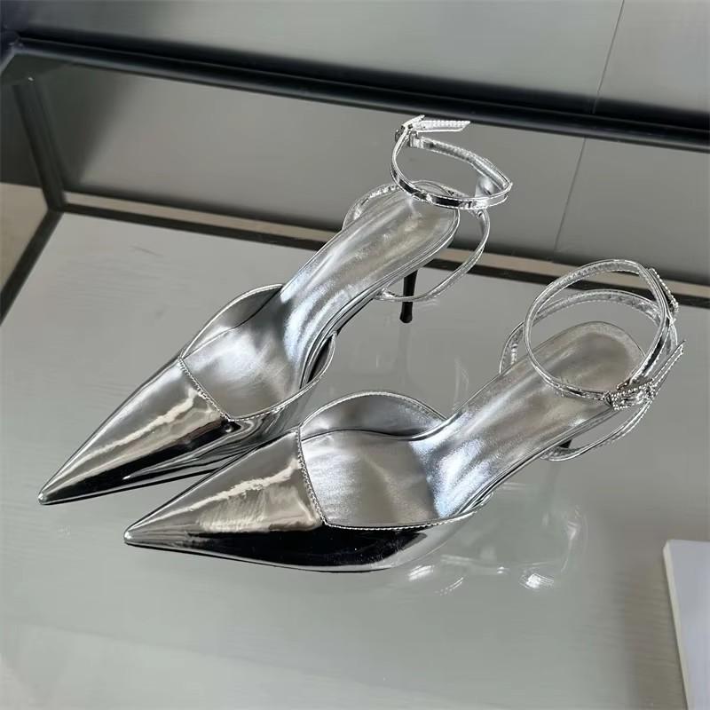 Gold Silber Knöchel Schnalle Damen Pumps Sexy Spitzschuh Dünne High Heels Slingback Kleid Designer Mules Schuhe