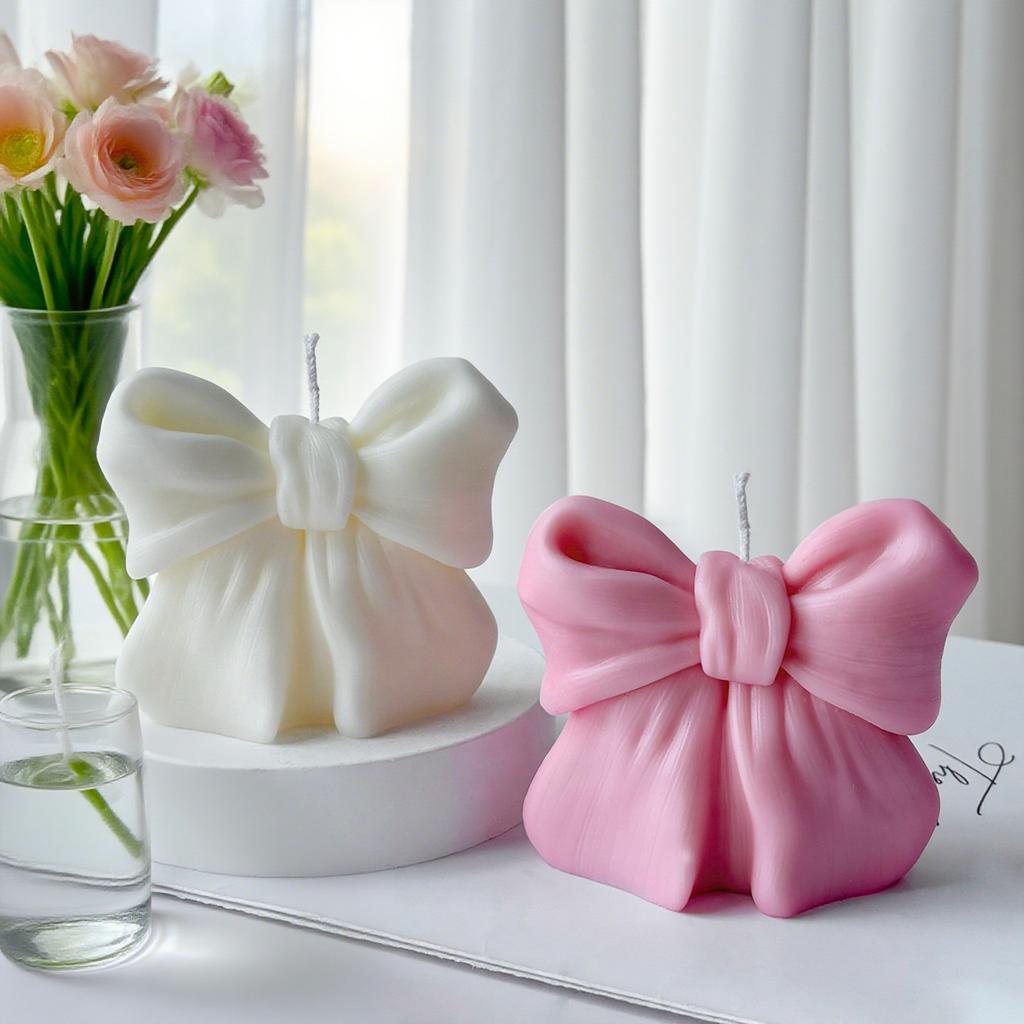 1PC 3D Bow Tie Candle Valentine's Day Bowknot Aromatherapy Scented Candles Plaster Craft Home Decor Wedding Favors Gift