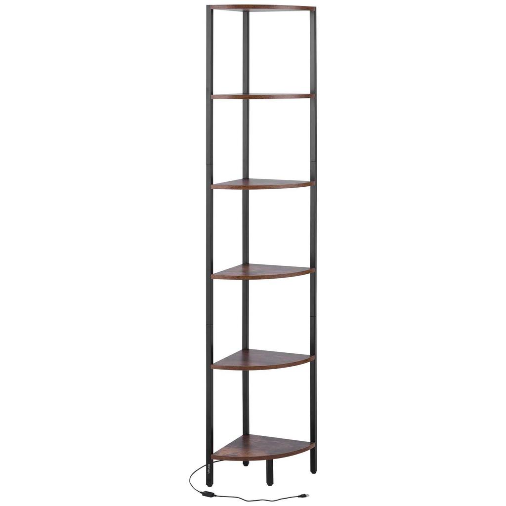 VEVOR 6 Tier Corner Shelf, Tall Corner Stand with LED Light, Wall Shelves Tower Storage Organizer with Metal Frame & Wooden Shelves