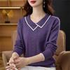 Women's V Neck Sweater Solid Color Slim Knit Pullover Sweater Autumn Winter
