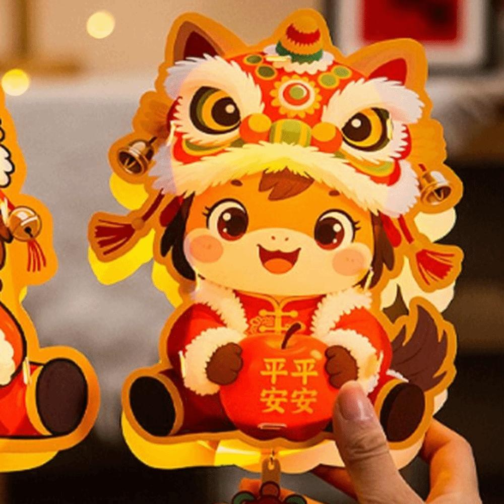 Cartoon 2026 Horse Year Lantern Traditional Handheld Luminous Lantern New Year Lantern  Adult Craft