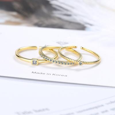 3 piezas / Set Anillos Románticos Ajustables Anillos de Plata 925 Para Parejas Boda Regalo de Amante Anillo de Cristal para Mujeres Hombres