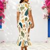 Women Plus Size V Neck Short Sleeve Geometric Printed Fitted Fishtail Dress