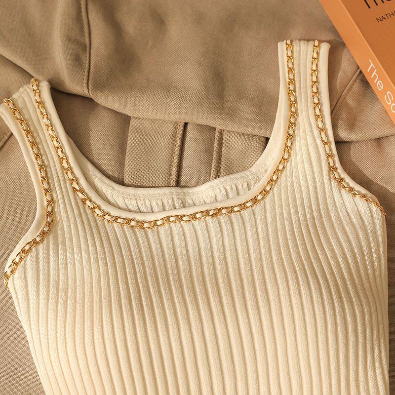 Women's Ice Silk Knit Camisole Summer Slim Fit Stylish Unique Chain Lining Top