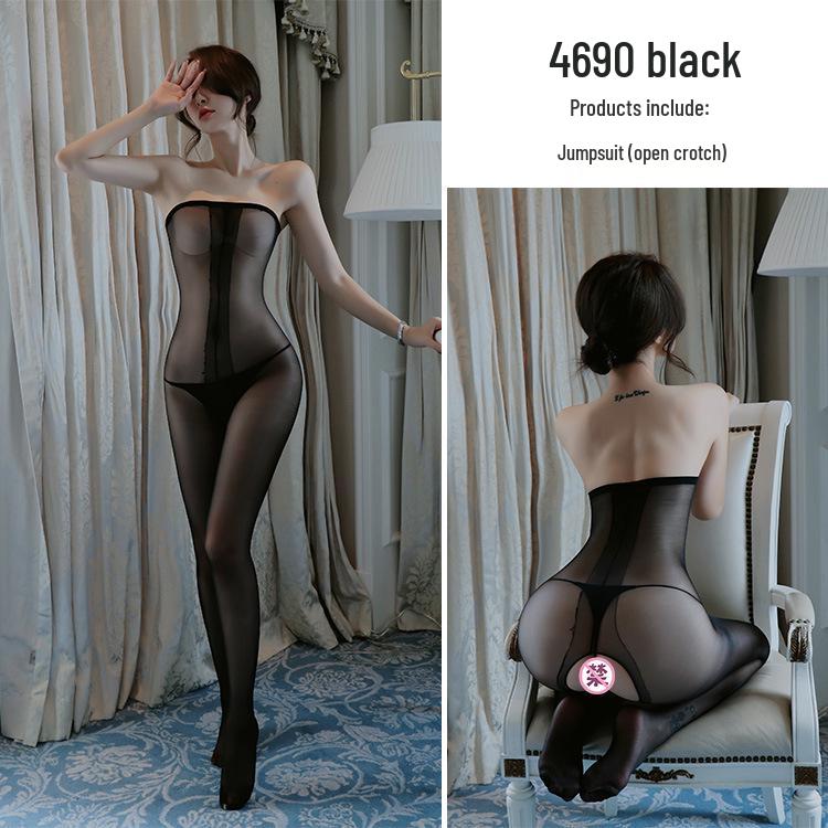 Seductive Black Transparent Lingerie: Sexy Bodysuit & Stockings for Women