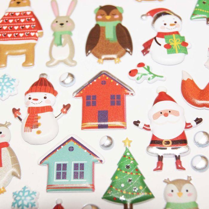 Scène à décorer - Autocollants mousse 3D Animaux de Noël
