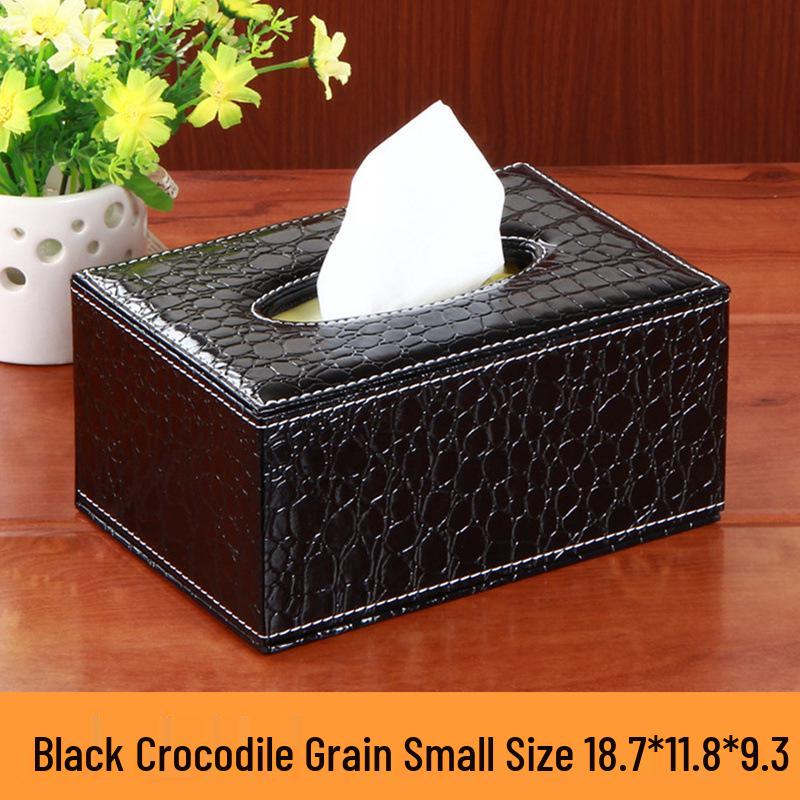 Eco-friendly Black Plaid Leather Tissue Box for Home and Hotel