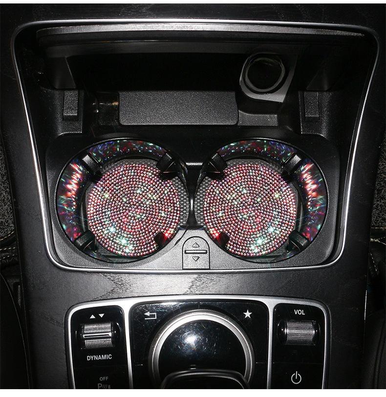 

2pcs Diamond Studded Car Water Cup Pads, Car Storage Compartment Pads, And Circular Anti Slip Pads For Car Interior Decoration.
