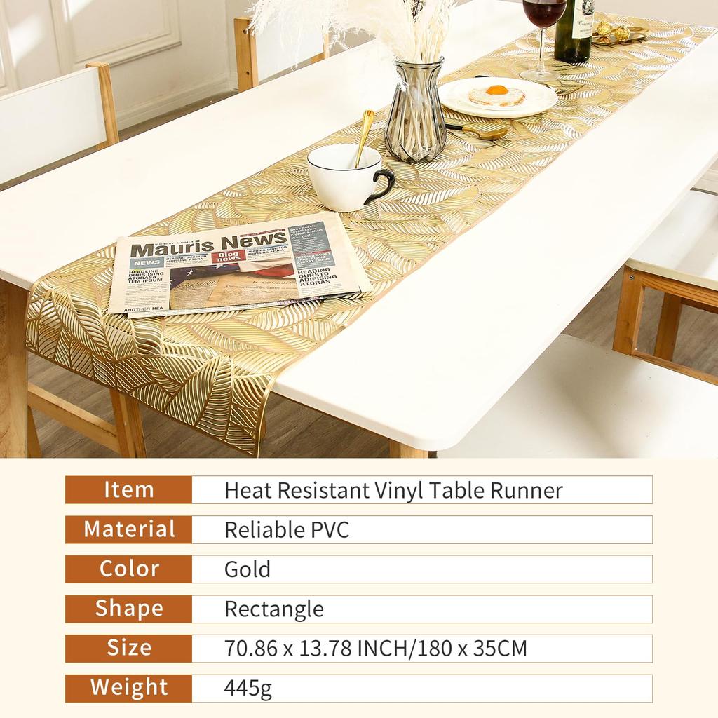 Leaf Hollow PVC Table Runner Bronzing Table Flag Non-slip Heat Insulation Placemat Dinning Table Mat Home Hotel Decor Tablecloth