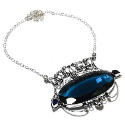 Natural Indicolite Tourmaline Gemstone 925 Sterling Silver Necklace 18" W6W38