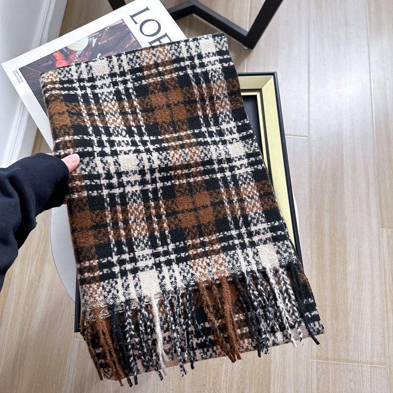 Women's Faux Cashmere Plaid Scarf - Korean Style, Thick & Warm Autumn/Winter Shawl