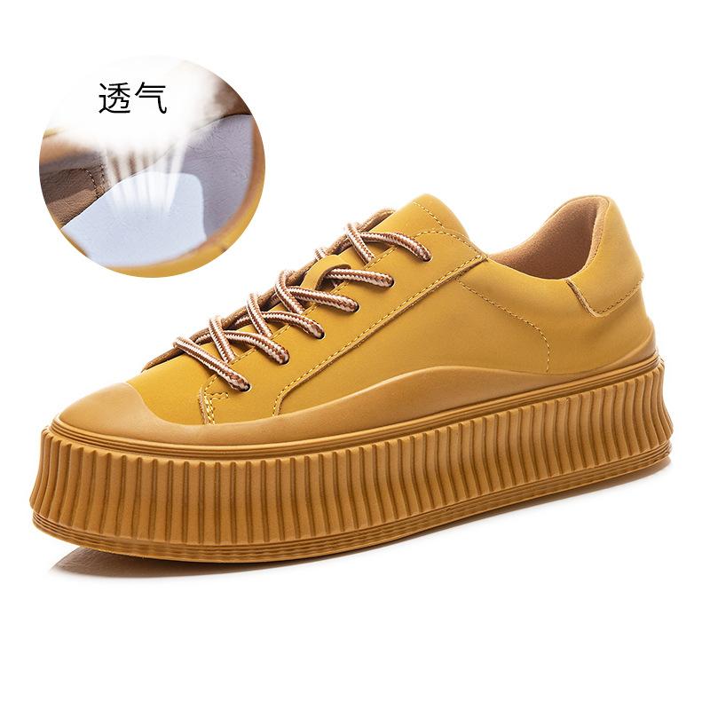 

Женские туфли из натуральной кожи, весна 2025, новые женские универсальные туфли-бисквиты, повседневные туфли на платформе, женские модные белые туфли для женщин 35 жёлтый