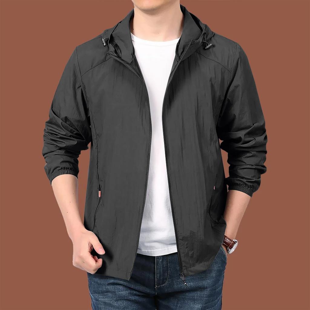 Men's Loose Casual Outdoor Large-sized Hooded Windbreaker Long-sleeved Jacket