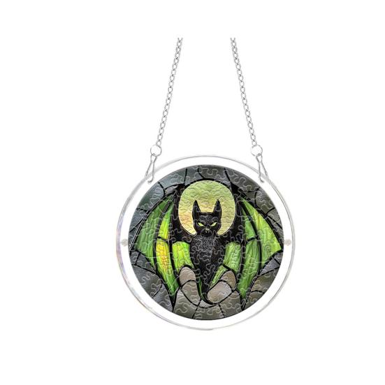 yangyizhi Halloween Scary Bat Pumpkin Acrylic Jigsaw Puzzle Suncatcher, Stained Glass Style Window Hanging Decor for Home, Garden, Gift Family Friends