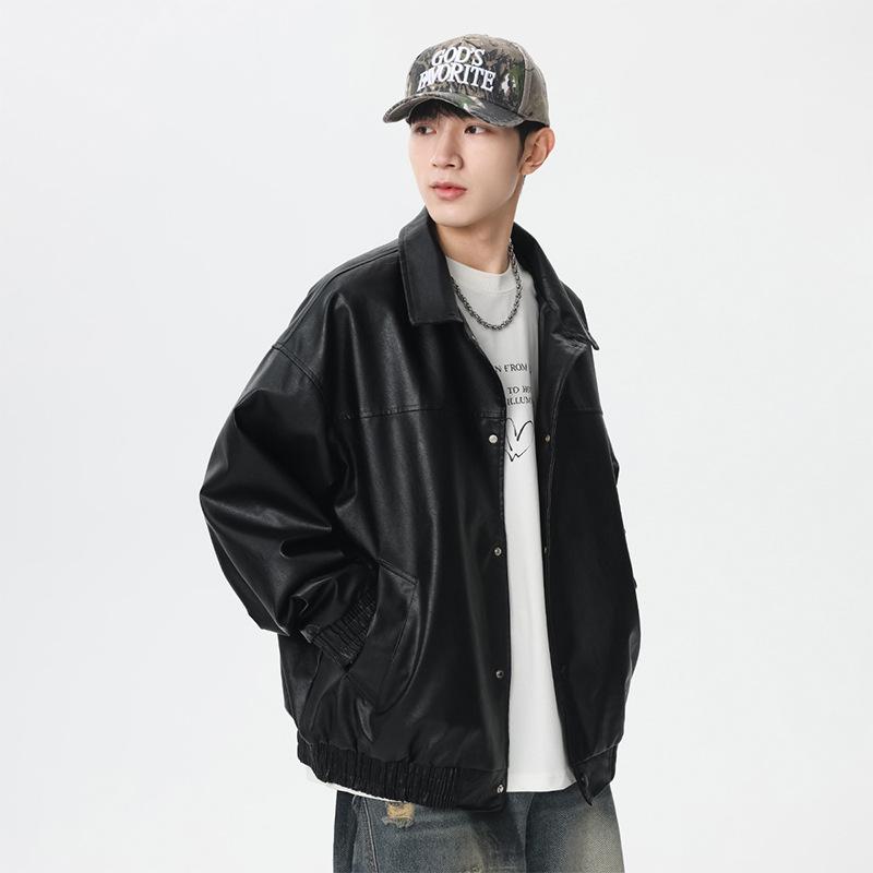 

Trendy Men s PU Leather Jacket - Casual Hong Kong Style with Lapel Medium