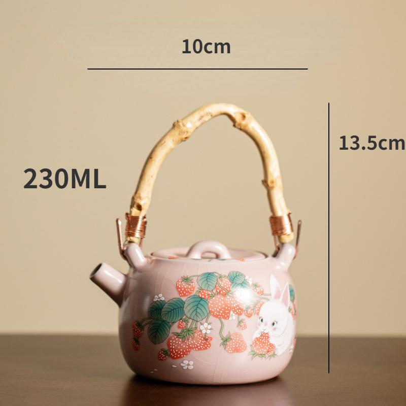 Ru Kiln Lifting Beam Pot Strawberry Rabbit Teapot Set Xishi Pot Household Ceramic Kung Fu Tea Set Open Piece Can Be Kept