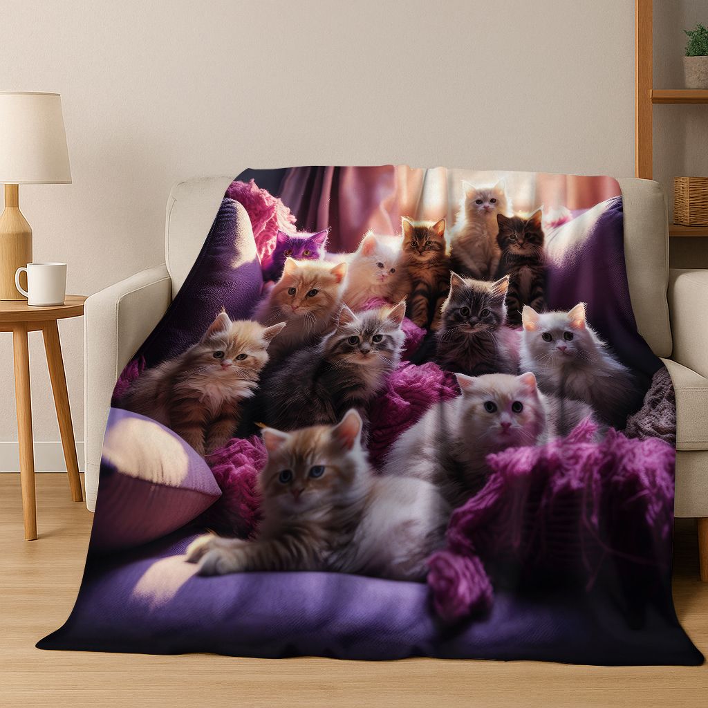 2026 Nová Roztomilá Kočka Koťátko Mňau Kreslená Flísová Přikrývka, Útulná Měkká Plédová Přikrývka pro Domov Ložnici Postel Pohovku Piknikový Potah Dětský Dárek